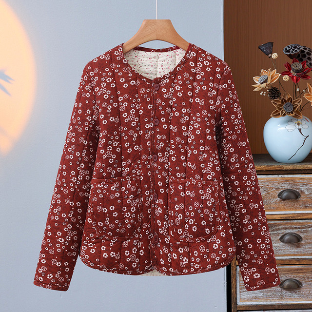 Winter women's new elastic close-fitting small cotton-padded jacket mother's wear floral liner warm cotton-padded jacket for middle-aged and elderly people