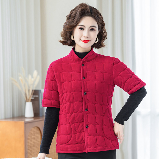 Autumn and winter new style for middle-aged and elderly mothers plus velvet warm mid-sleeve cotton-padded coat for women, inner vest, cotton-padded jacket, close-fitting cotton vest