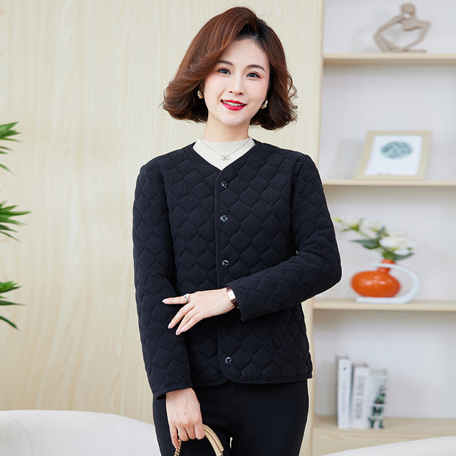 Mother's Winter Clothes German Velvet Cotton Jacket Women's Winter Solid Color Lined Silk Cotton Small Cotton Coat Middle-aged and Elderly Warm Cotton Jacket