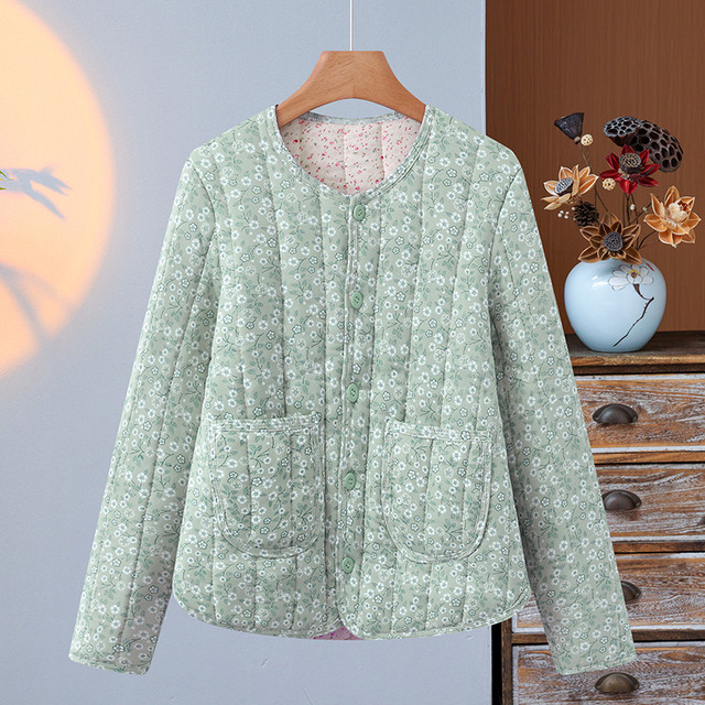 Winter women's new elastic close-fitting small cotton-padded jacket mother's wear floral liner warm cotton-padded jacket for middle-aged and elderly people