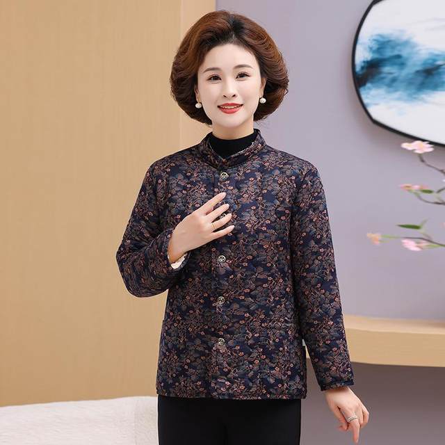Mother's winter clothing thickened velvet jacket middle-aged and elderly women's clothing floral small cotton-padded coat autumn and winter new grandma's warm cotton-padded jacket