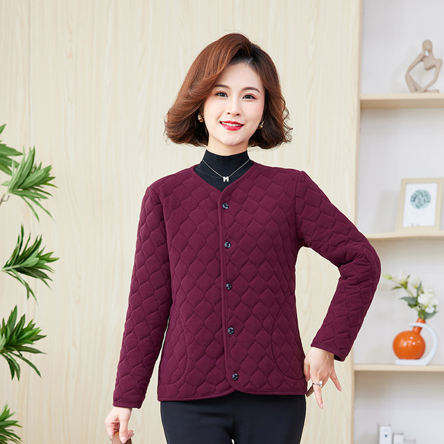 Mother's Winter Clothes German Velvet Cotton Jacket Women's Winter Solid Color Lined Silk Cotton Small Cotton Coat Middle-aged and Elderly Warm Cotton Jacket