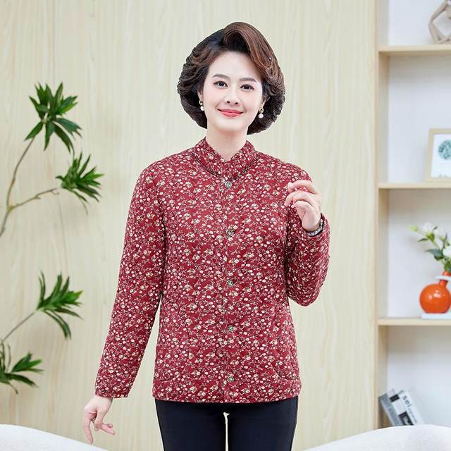 Winter clothing for middle-aged and elderly people, camel velvet floral cotton-padded jacket, grandma's new velvet thickened coat, mother's thickened small cotton-padded coat