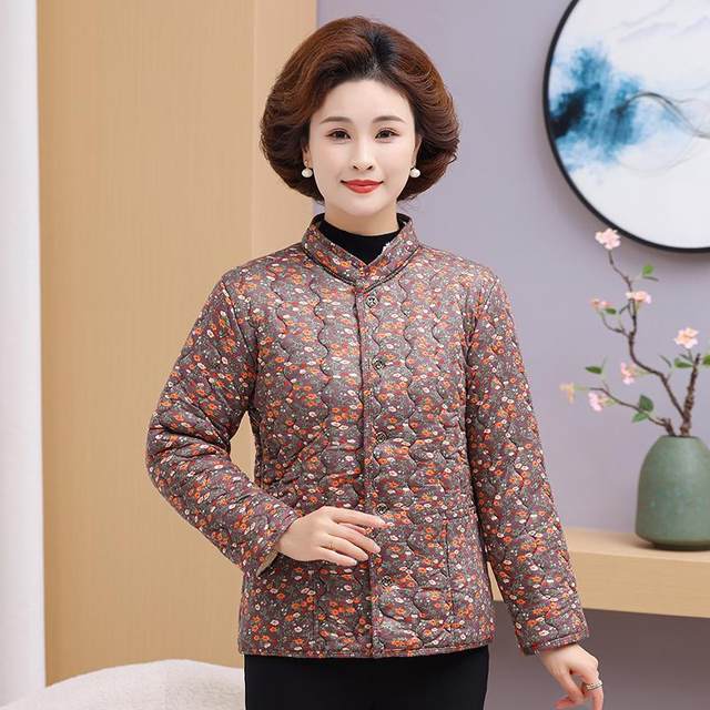 Mother's winter clothing thickened velvet jacket middle-aged and elderly women's clothing floral small cotton-padded coat autumn and winter new grandma's warm cotton-padded jacket