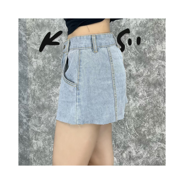 American hot girl denim skirt women ins fashion old blue mid-high waist slimming summer irregular miniskirt

