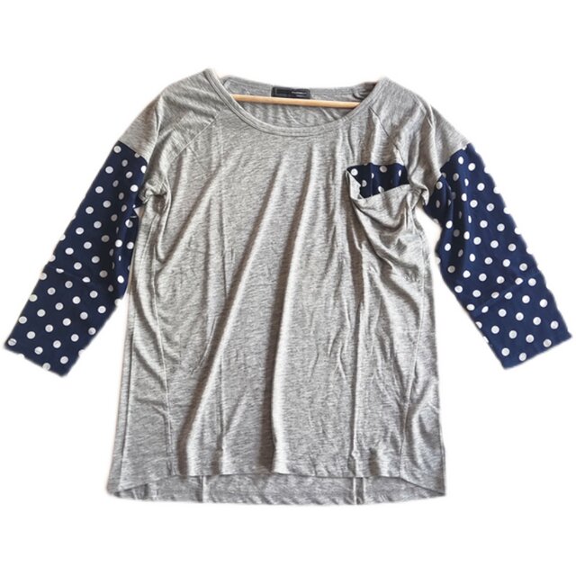 E5-1 autumn women's foreign trade chiffon polka dot printed top loose round neck casual pocket 7-quarter sleeve T-shirt