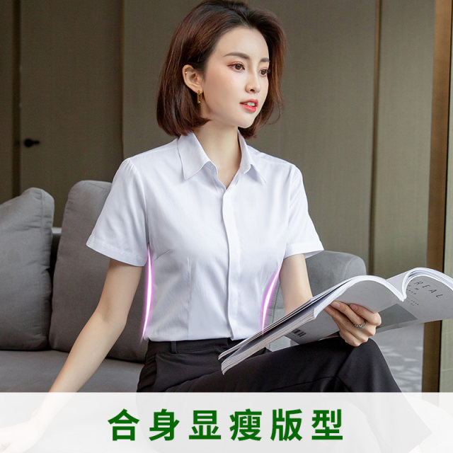 Summer collar black short -sleeved shirt women's professional formal dress work clothes Loose thin long sleeve shirt temperament women's clothing