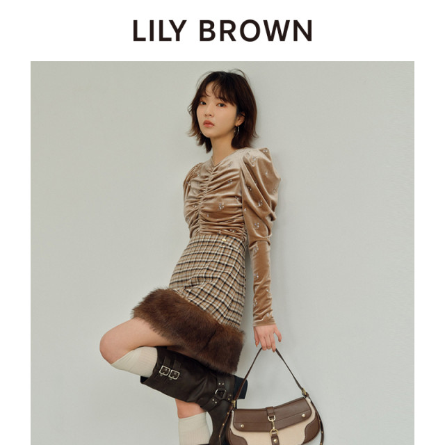 LILY BROWN autumn and winter style cute wide breasted spliced ​​high waist A-line skirt LWFP244032