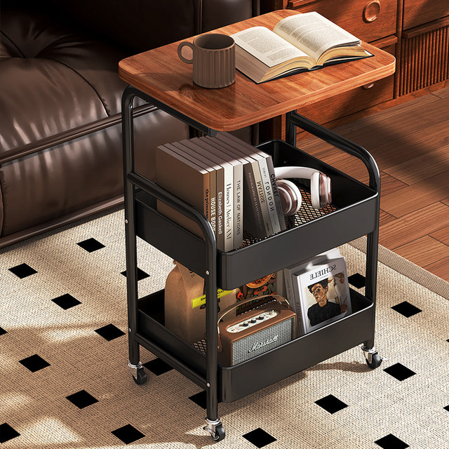 Middle-aged storage rack trolley floor-to-ceiling bedside table living room sofa side several household coffee table snacks sorting rack