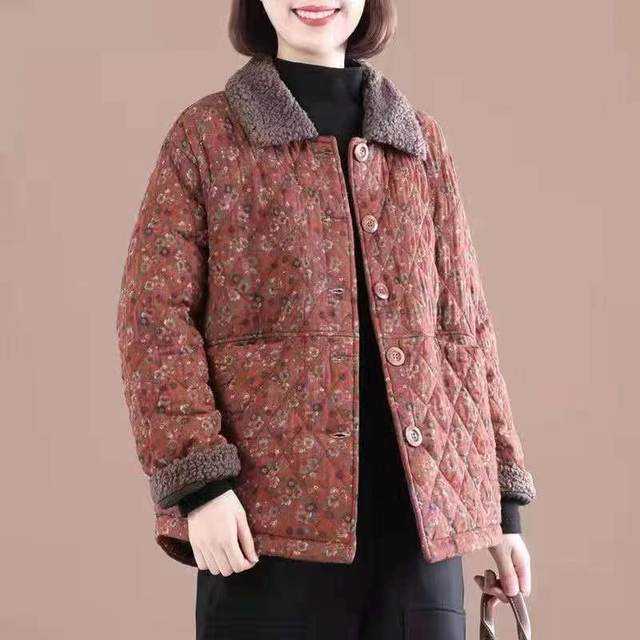 2023 Middle-aged and elderly women's cotton coats, mothers wear short thickened cotton jackets, Korean large size, rich wife's floral cotton jacket