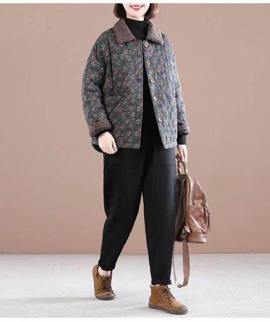 2023 Middle-aged and elderly women's cotton coats, mothers wear short thickened cotton jackets, Korean large size, rich wife's floral cotton jacket