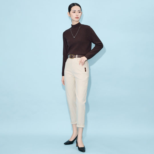 Ma Tiannu 2025 spring and summer new white cotton high-waist casual pants tapered pants pencil foot pants with belt