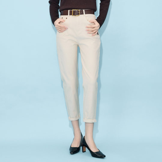 Ma Tiannu 2025 spring and summer new white cotton high-waist casual pants tapered pants pencil foot pants with belt
