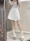 Design-sensual lace-up white skirt for women with large-size summer anti-exposure high-waisted A-line skirt irregular hip-covered short skirt