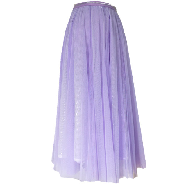 Taro Purple Skirt Fairy Girl Sweet A-line High Waist Taro Purple Mesh Sequin Long Skirt Slimming Draping Gauze Skirt