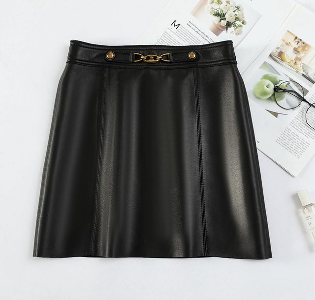 2025 autumn and winter new high-waisted sheepskin leather skirt with pocket hip A-line genuine leather short skirt mid skirt skirt