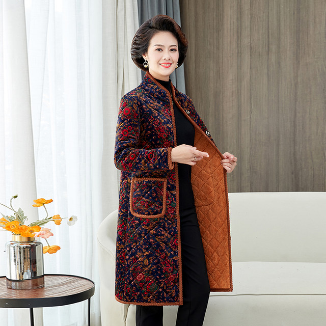 Middle-aged and elderly women's mother's velvet thickened cotton coat winter new mid-length knee-length cotton coat warm cotton jacket