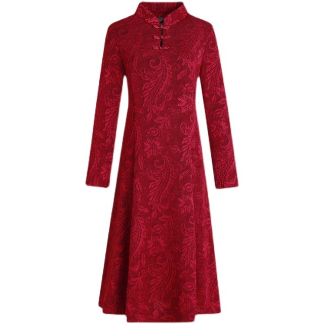 Middle -aged mother dress Chinese dress in autumn and winter new female improved cheongsam plus velvet thickened mother -in -law wedding banquet skirt
