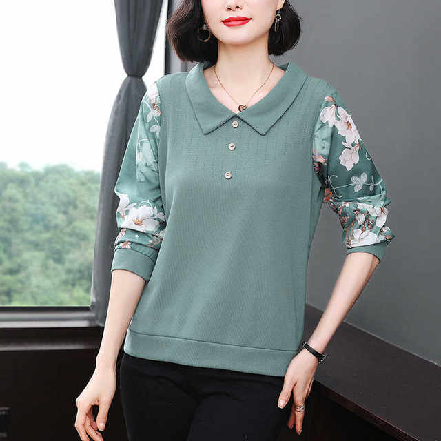 2025 Mom's new autumn clothing long-sleeved T-shirt pure cotton middle-aged and elderly fashionable bottoming shirt middle-aged women's top