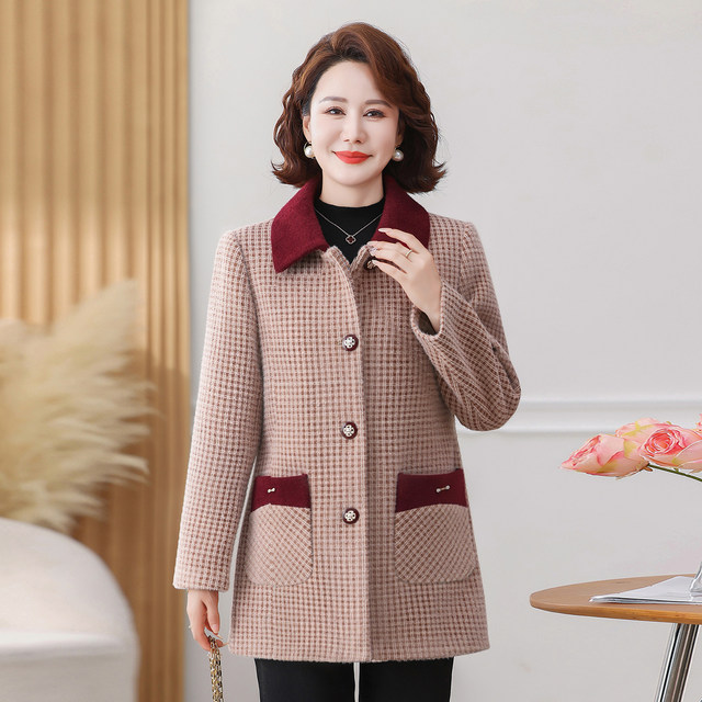 
2025 New Mom Autumn and Winter Mink Velvet Coat Women's Mid-Length Style Fashionable Woolen Coat for Middle-aged and Elderly Women