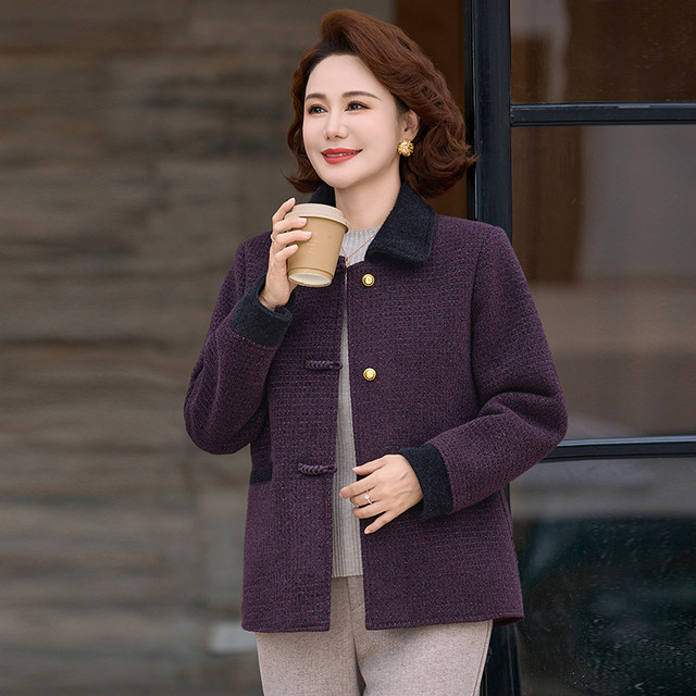 
Mother's autumn and winter clothing plus velvet and thickened woolen coat 2025 new middle-aged and elderly foreign style woolen coat women's short style