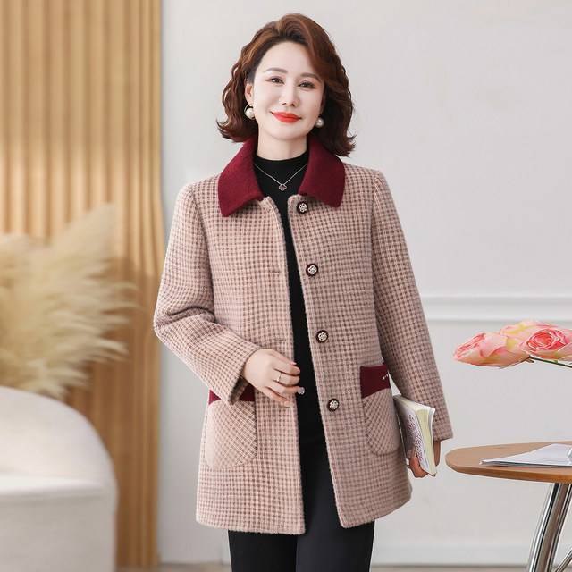 
2025 New Mom Autumn and Winter Mink Velvet Coat Women's Mid-Length Style Fashionable Woolen Coat for Middle-aged and Elderly Women