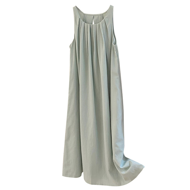 French holiday style neck halter sleeveless vest dress for women's summer niche loose slim pleated beach skirt