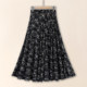
New floral ice silk skirt summer, mother-in-law elastic waist high waist A-line large swing mid-length over-knee skirt, making it look slim