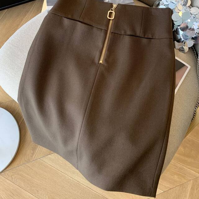 Hip skirt coffee color suits skirt zipper band -in skirt selected fabric light workplace A -line straight skirt