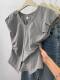 Gray irregular V-neck front shoulder small flying sleeve T-shirt for women's summer 2024 new waist-hugging sleeveless top small
