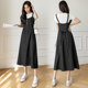 2025 mid-length skirt new style plus size versatile loose waist-hugging long skirt denim suspender A-line dress trendy
