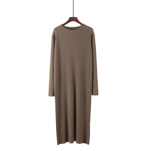 Long -sleeved knitted dress female autumn and winter new round neck loose medium long sweater skirt with coat bottom skirt