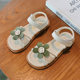 Sandalias de cuero genuino para niñas, Estilo Princesa de flores, novedad de verano 2024, Sandalias planas informales para niños, zapatos de playa con punta abierta