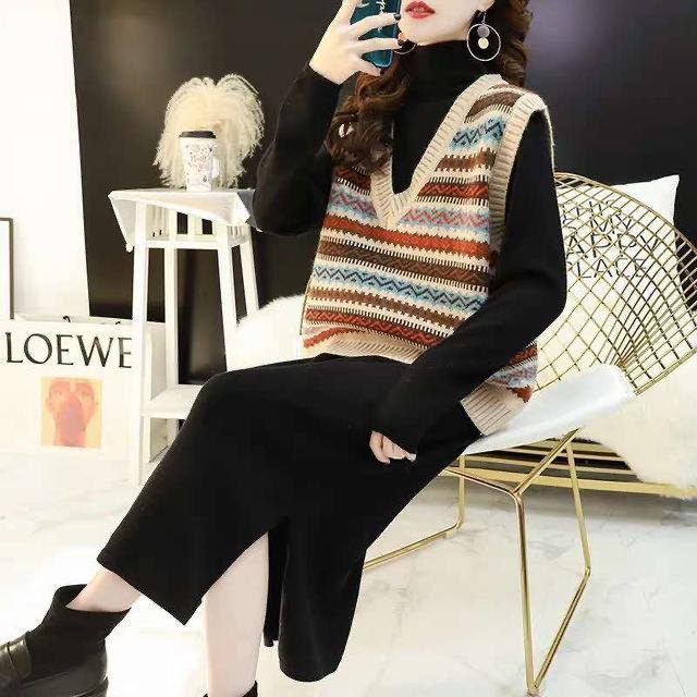 Korean style sweater vest for women autumn and winter style loose outer wear 300Jin [Jin equals 0.5kg] fat mm knitted vest vest vest trendy
