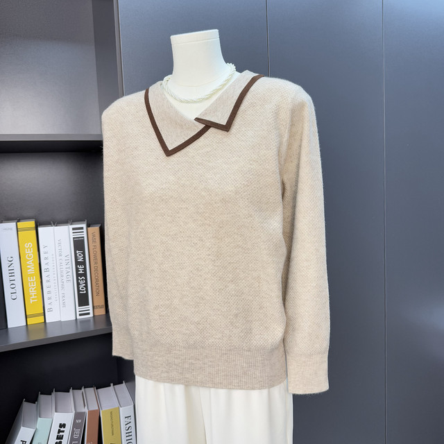 
Middle-aged mother wears autumn lapel sweater for women long-sleeved tops for middle-aged and elderly clothes loose thin bottoming shirt