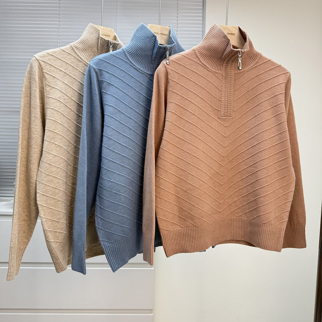 
Middle-aged mother's clothing autumn and winter new style sweater middle-aged and elderly women's half-zip loose tops thick bottoming shirts