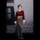 Huamei retro, wine red stand -up collar shirt original design women's clothing autumn gas collection top, national wind disk buckle
