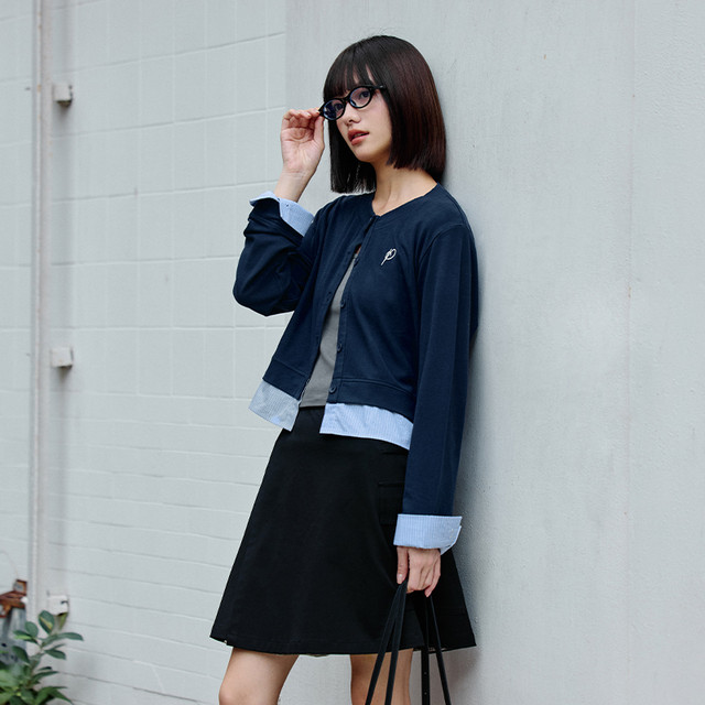 PSO Brand Women's Embroidery Fake Two-Piece Patch Knit Cardigan Jacket Base-Under Top Fashion Spring