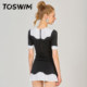 TOSWIM skirt swimsuit one-piece swimsuit women's black and white color short-sleeved conservative sun protection swimsuit new seaside