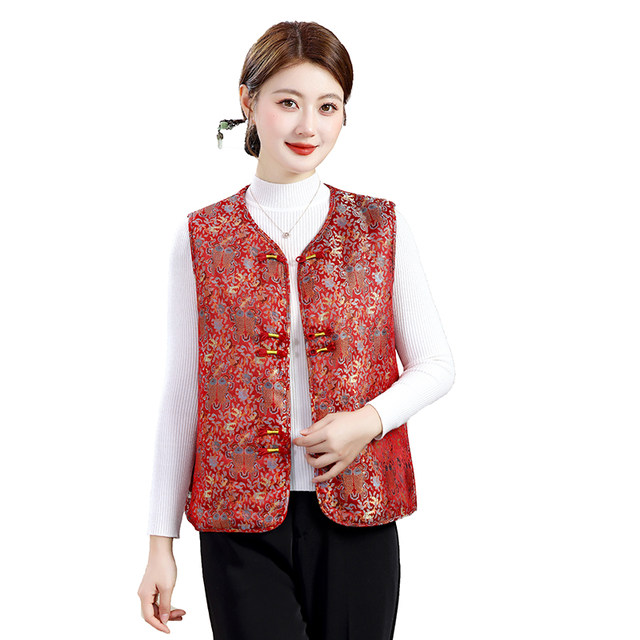 
Middle-aged and elderly people's autumn and winter style slimming and age-reducing vest tops for mothers new quilted warm national style vests
