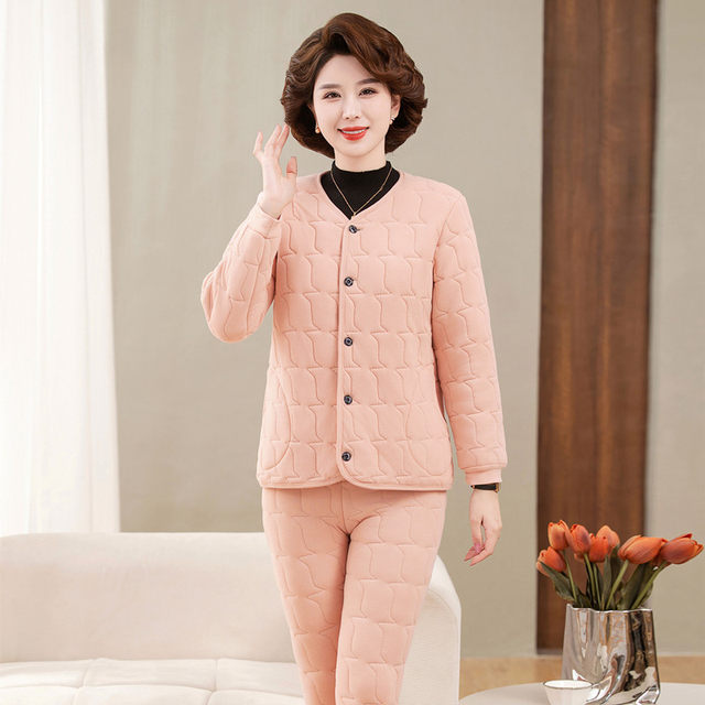 Mom's winter warm three-piece suit for middle-aged and elderly women's cotton thickened cotton coat, cotton pants, grandma, old man's cotton jacket, vest
