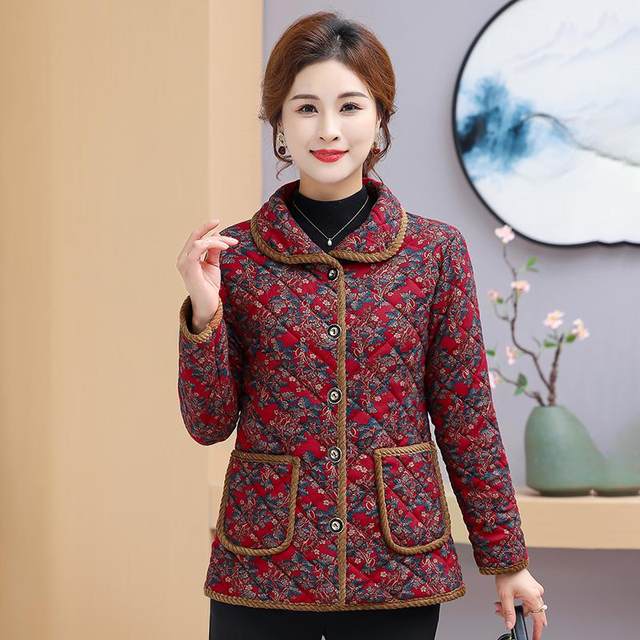 Middle-aged and elderly autumn and winter new style grandma cotton coat large size mother plus velvet lapel small cotton jacket warm floral cotton jacket
