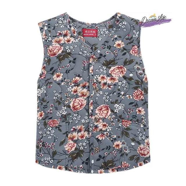 Autumn and winter flower cotton jacket for women for women horse clips with thickened fit warm vest for middle-aged and elderly people for winter grandma camel lint cotton
