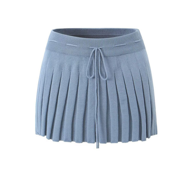 French ins sexy versatile women's high waist strap stretch solid color sweater skirt pleated skirt short skirt