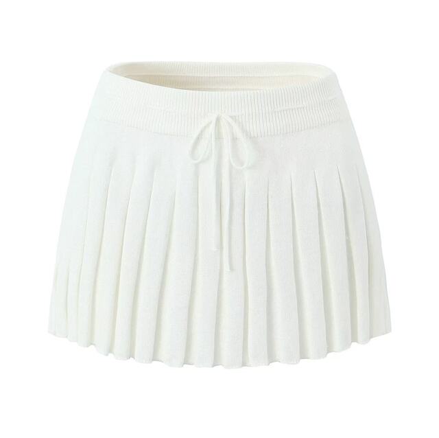 French ins sexy versatile women's high waist strap stretch solid color sweater skirt pleated skirt short skirt