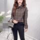 European-style simple and fashionable plaid shirt for women French lapel long-sleeved top loose design button-down shirt
