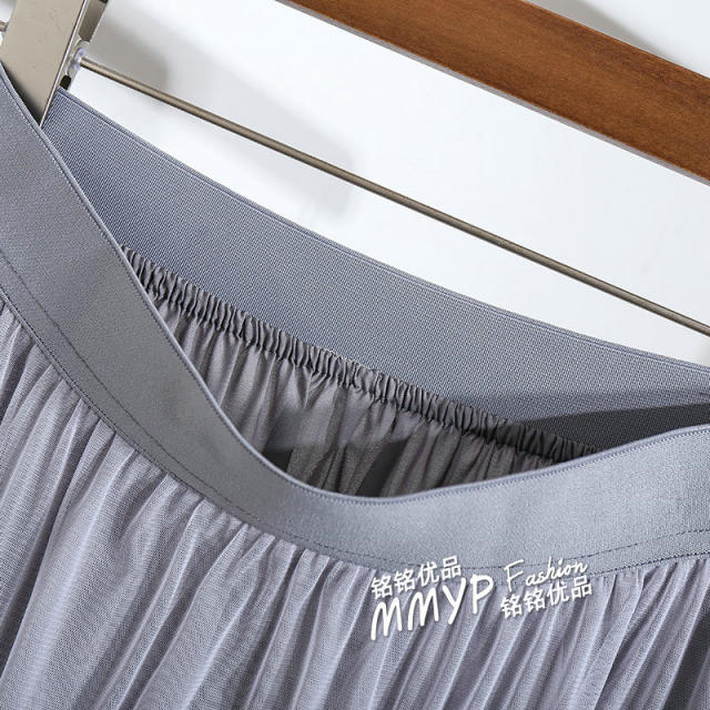 Gray black ears with lace spliced ​​mesh cake skirt for women 2025 spring and summer design puffy princess long skirt