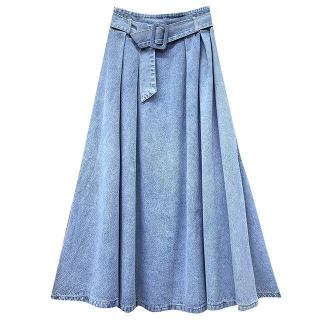 Lace-up denim skirt for women in spring and summer 2025 new high waist mid-length hip-covering hip slimming A-line large hem skirt umbrella skirt