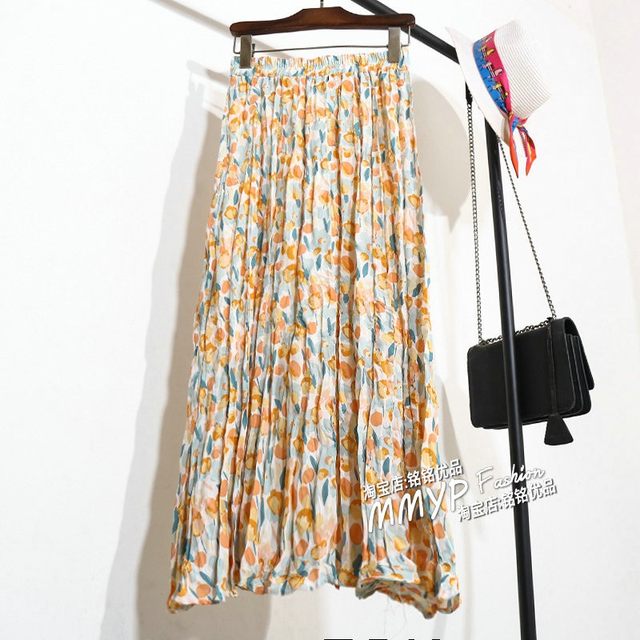 Retro pleated floral skirt for women in summer 2025 new small print skirt for skirt long skirt pleated skirt