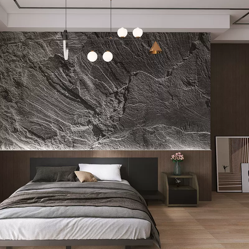 浮雕立体高级感岩石板壁纸酒店民宿前台客厅沙发卧室床头背景